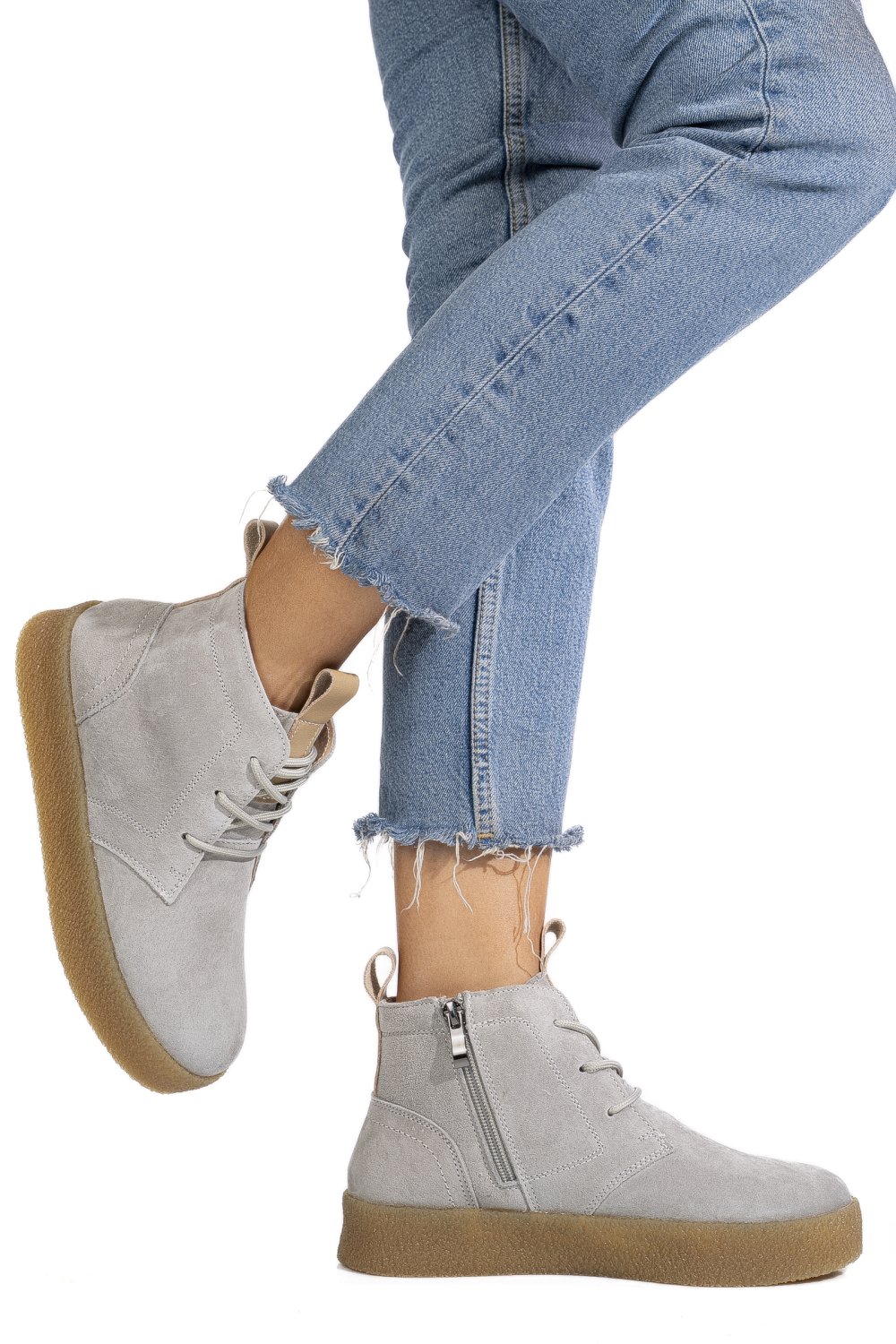 GHETE GRI PIELE NATURALA INTOARSA JSPY6651