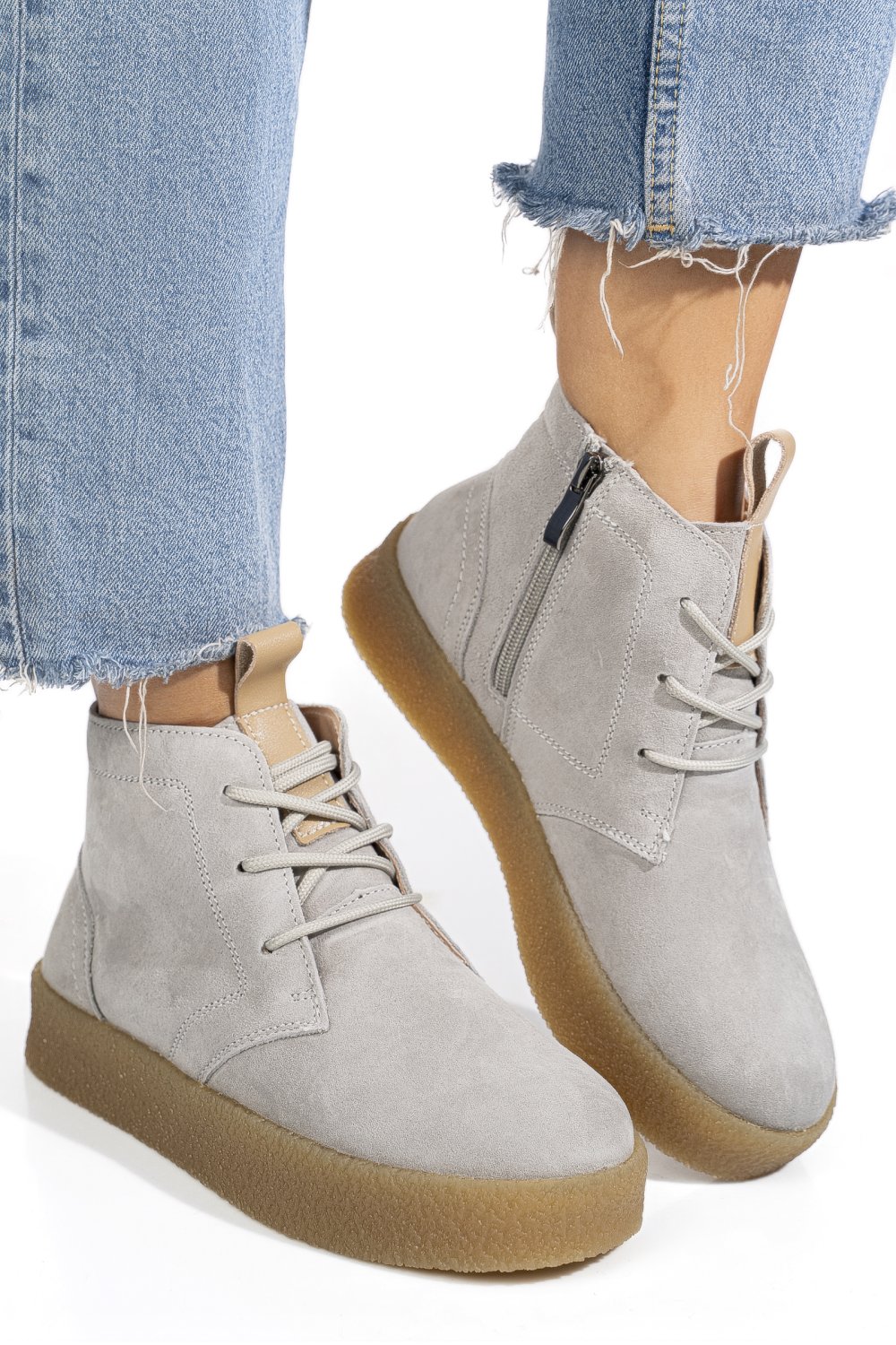 GHETE GRI PIELE NATURALA INTOARSA JSPY6651