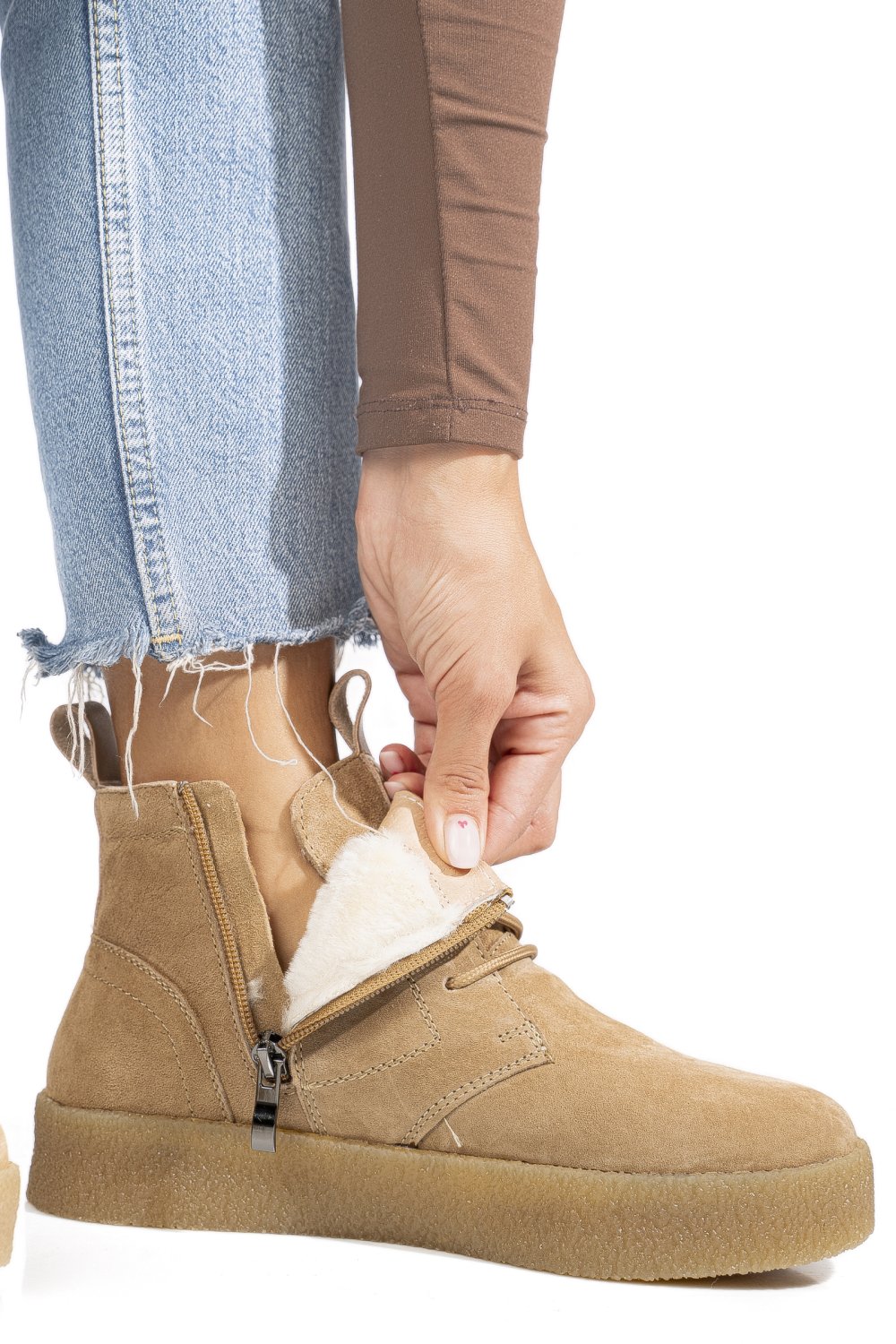 GHETE KHAKI PIELE NATURALA INTOARSA JSPY6651