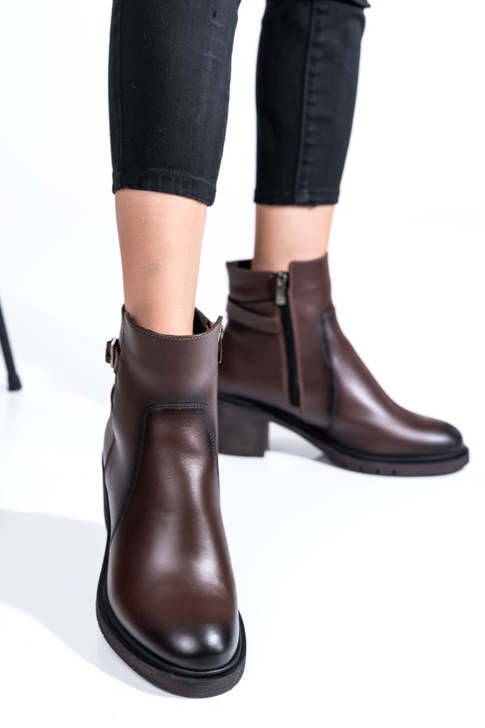 BOTINE DAMA  PIELE NATURALA MARO 4S7726