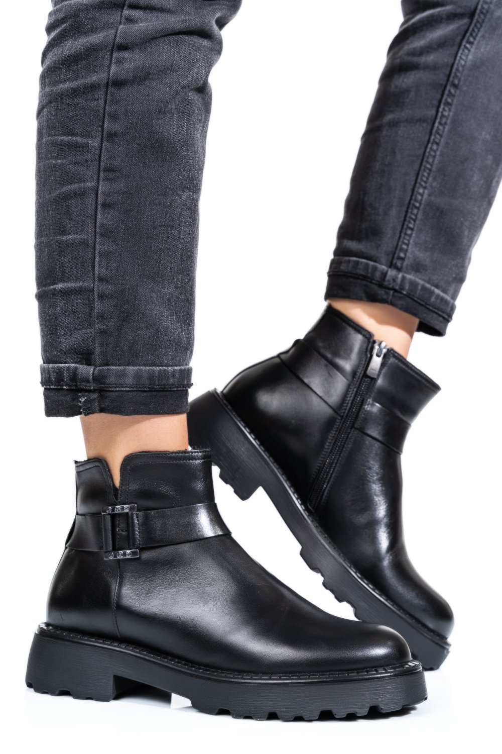 GHETE DAMA IMBLANITE PIELE NATURALA NEGRE 4S7734