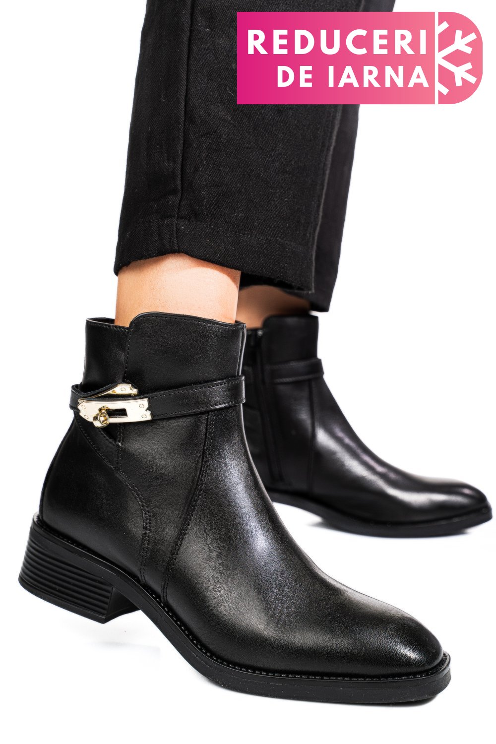 GHETE NEGRE PIELE NATURALA VB224207