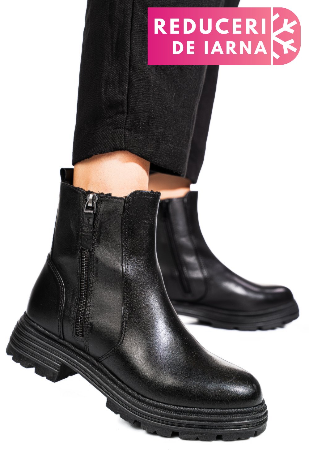 GHETE NEGRE PIELE NATURALA VB254209