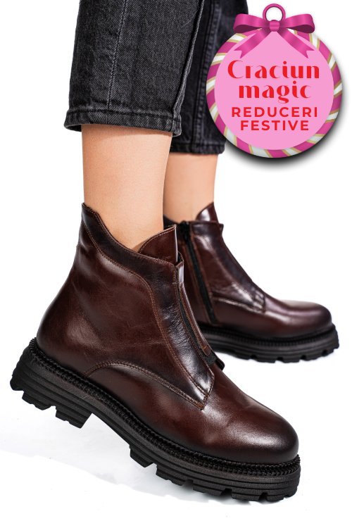 Ghete dama imblanite piele naturala maro 4s7723