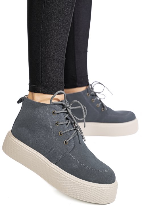 Ghete gri inchis piele naturala intoarsa 1sp558