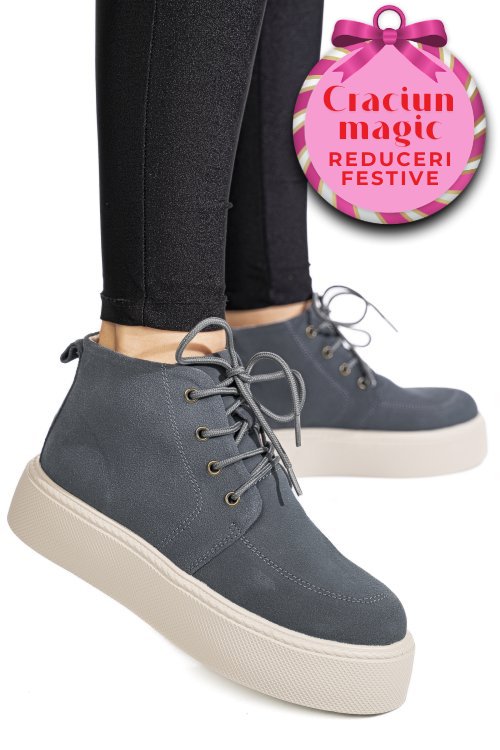 Ghete gri inchis piele naturala intoarsa 1sp558