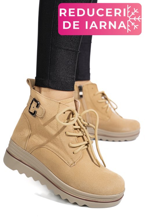 Ghete bej piele naturala intoarsa 3sp018