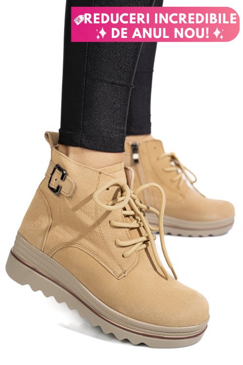 Ghete bej piele naturala intoarsa 3sp018