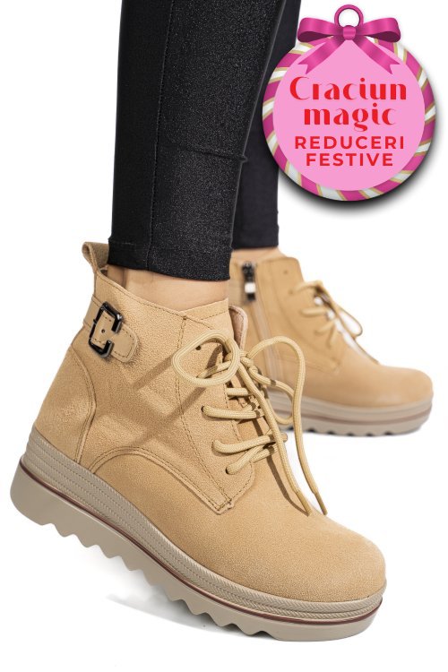 Ghete bej piele naturala intoarsa 3sp018