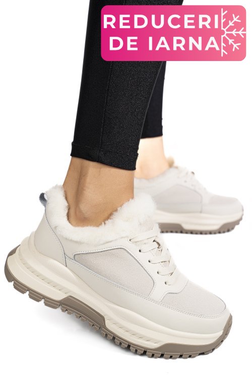 Pantofi sport bej piele naturala fsp001875