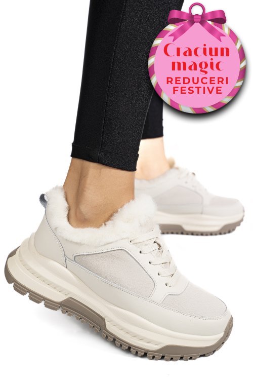 Pantofi sport bej piele naturala fsp001875