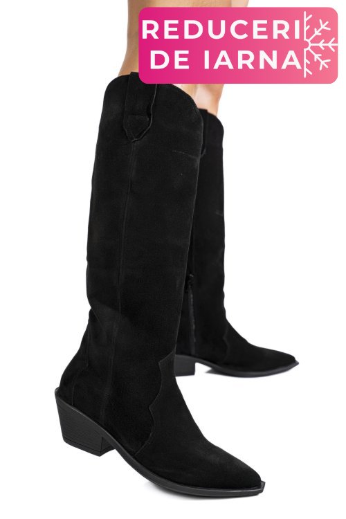 Cizme negre piele naturala intoarsa 4s7786