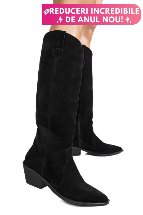 Cizme negre piele naturala intoarsa 4s7786
