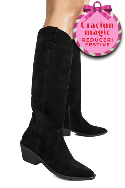 Cizme negre piele naturala intoarsa 4s7786