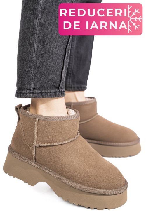 Ghete taupe piele naturala intoarsa 1s77274