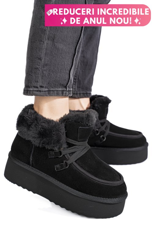 Ghete negre piele naturala intoarsa is771270