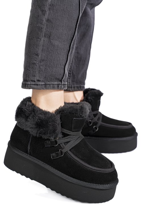 Ghete negre piele naturala intoarsa is771270