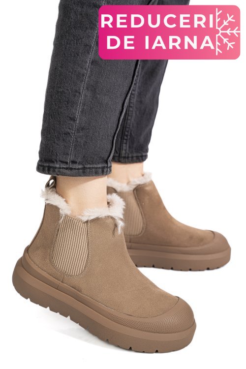 Ghete taupe piele naturala intoarsa is771403