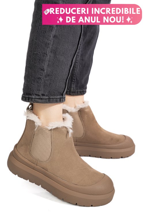 Ghete taupe piele naturala intoarsa is771403