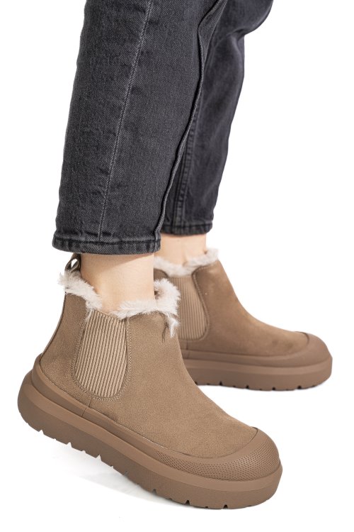 Ghete taupe piele naturala intoarsa is771403