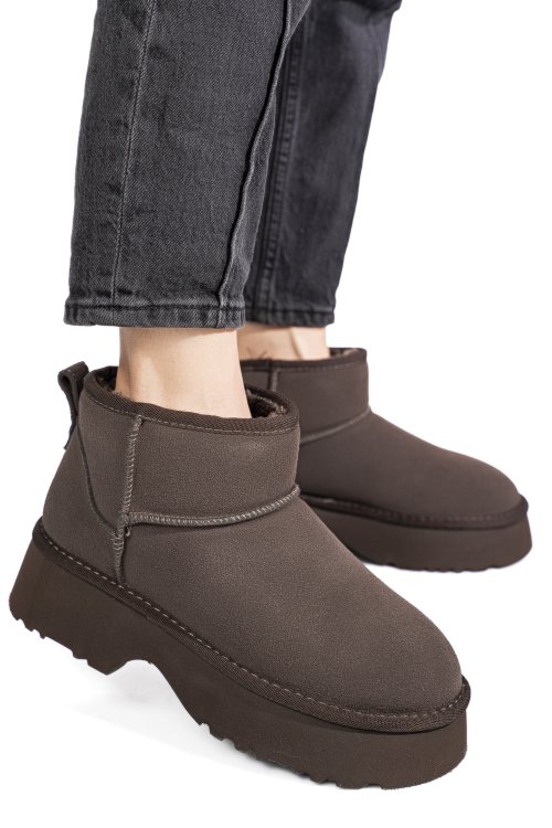 Ghete maro inchis piele naturala intoarsa 1s77274