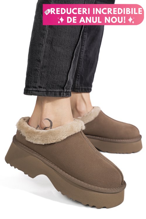 Saboti taupe piele naturala intoarsa 1s77273