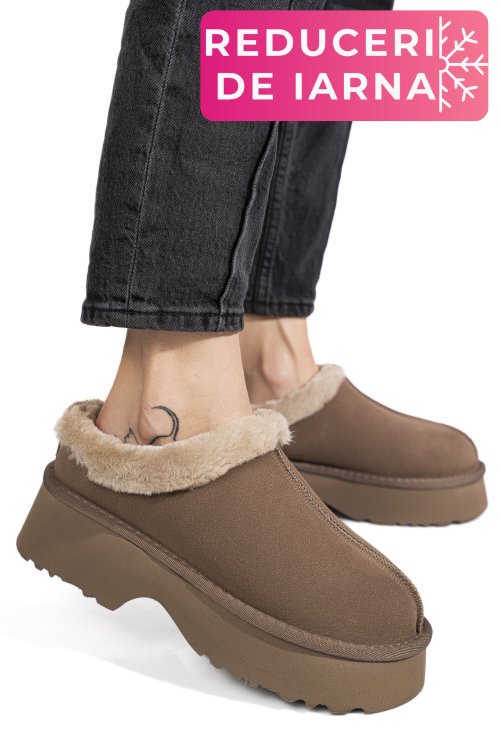 Saboti taupe piele naturala intoarsa 1s77273