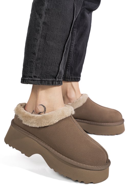 Saboti taupe piele naturala intoarsa 1s77273