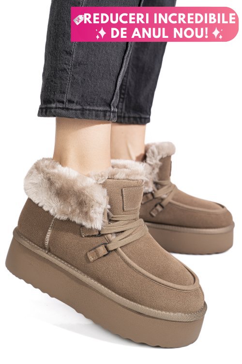 Ghete taupe piele naturala intoarsa is771270