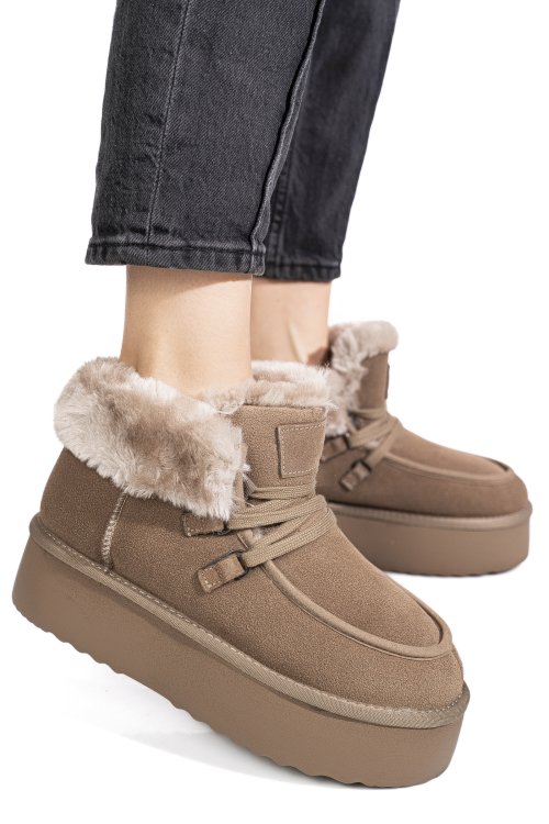 Ghete taupe piele naturala intoarsa is771270