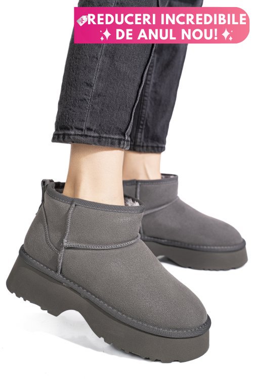 Ghete gri piele naturala intoarsa 1s77274