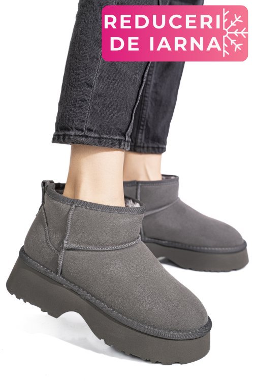 Ghete gri piele naturala intoarsa 1s77274