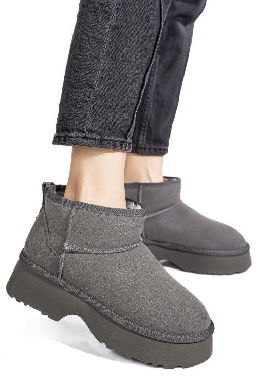 Ghete gri piele naturala intoarsa 1s77274