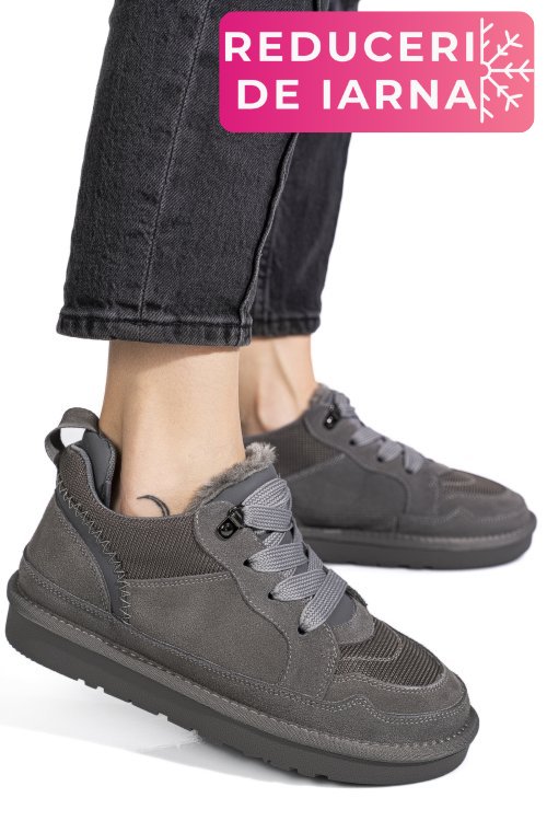 Pantofi sport gri piele naturala intoarsa 1s77204