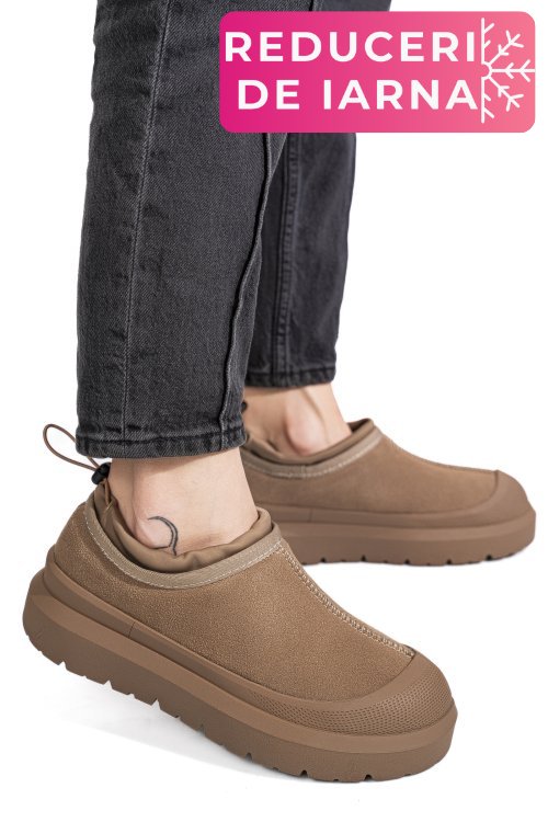 Pantofi sport taupe piele naturala intoarsa i1401