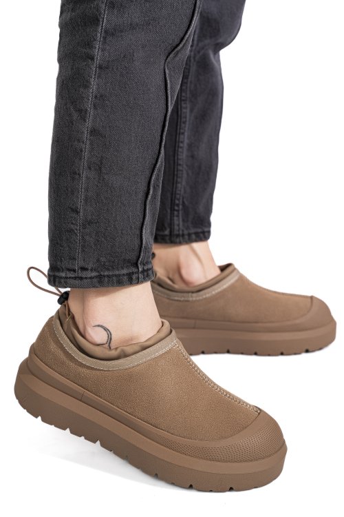 Pantofi sport taupe piele naturala intoarsa i1401