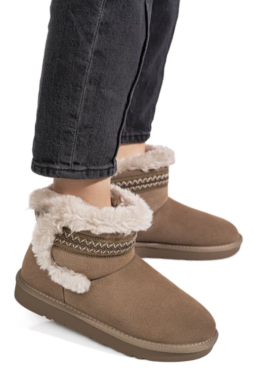 Cizme taupe piele naturala intoarsa is771214