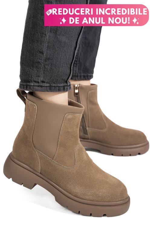 Ghete taupe piele naturala intoarsa i444