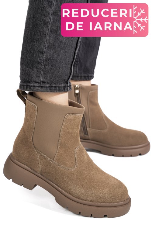 Ghete taupe piele naturala intoarsa i444