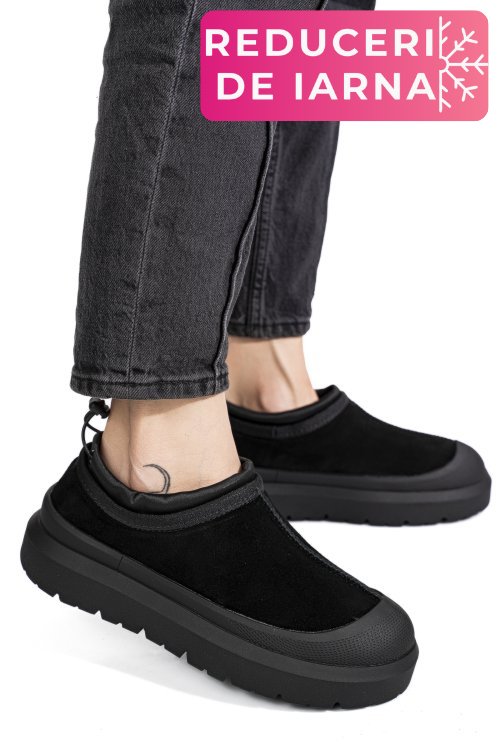 Pantofi sport negri piele naturala intoarsa i1401