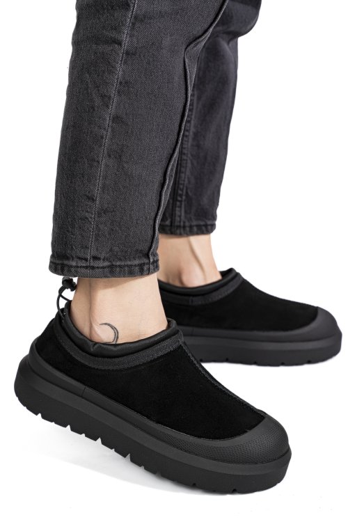 Pantofi sport negri piele naturala intoarsa i1401