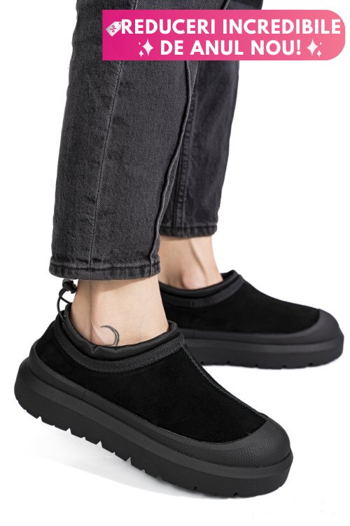 Pantofi sport negri piele naturala intoarsa i1401