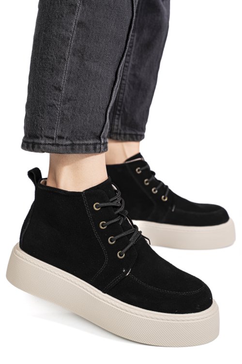 Ghete negre piele naturala intoarsa 1sp558