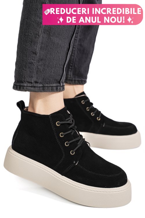 Ghete negre piele naturala intoarsa 1sp558