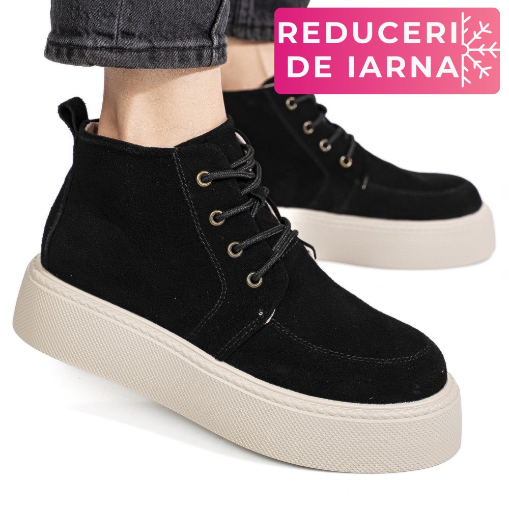 GHETE NEGRE PIELE NATURALA INTOARSA 1SP558