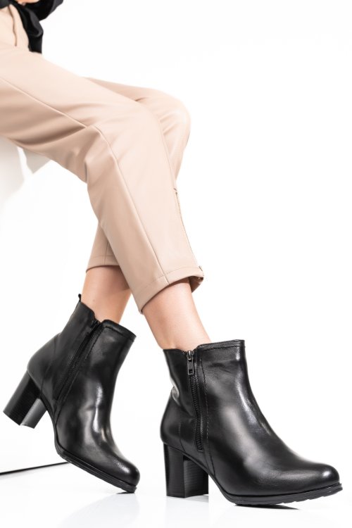 Botine femei toc inalt piele naturala negre 2s7732-026np