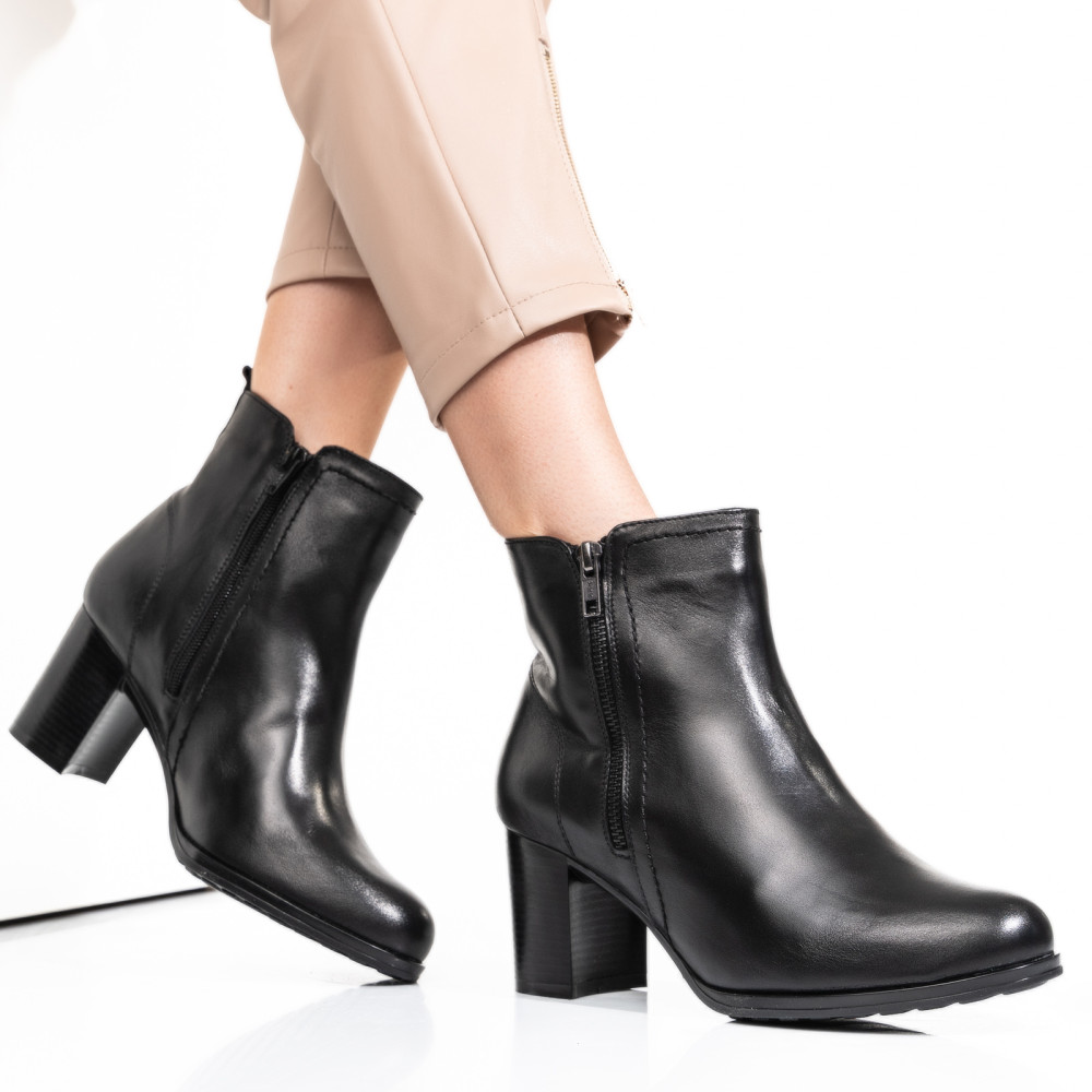 BOTINE FEMEI TOC INALT PIELE NATURALA NEGRE 2S7732-026NP