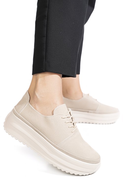 Pantofi sport bej piele naturala intoarsa tpc6055