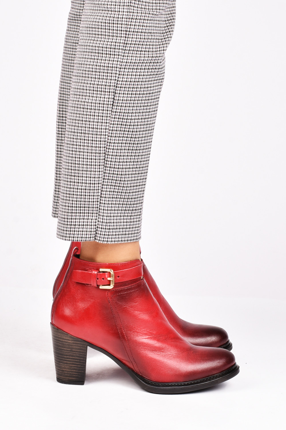 BOTINE ROSII PIELE NATURALA ROSY