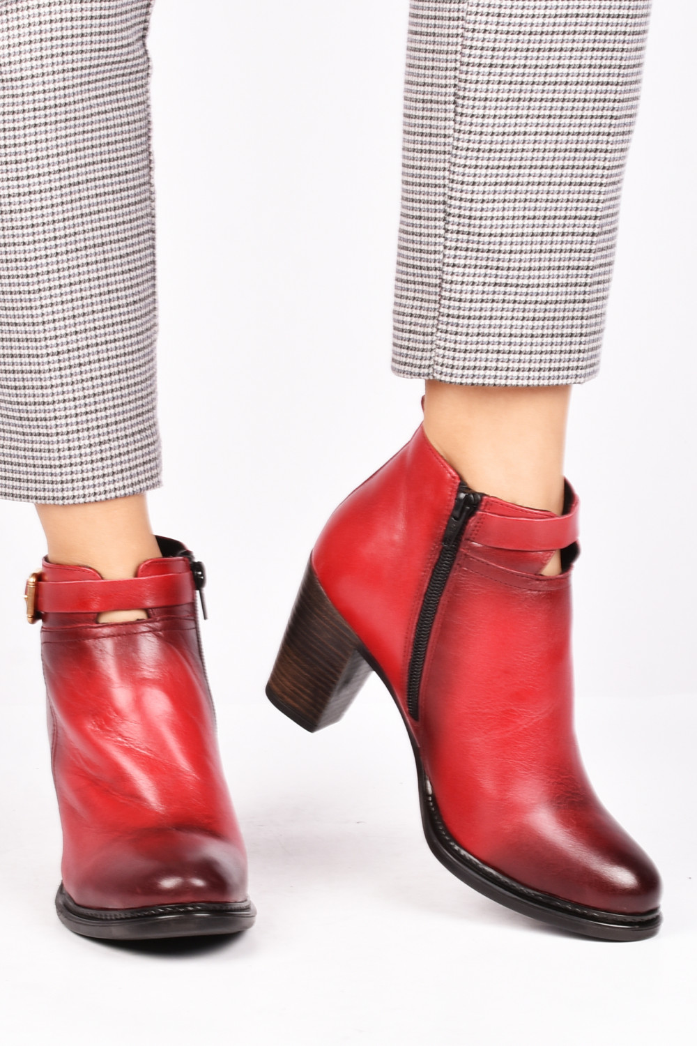 BOTINE ROSII PIELE NATURALA ROSY